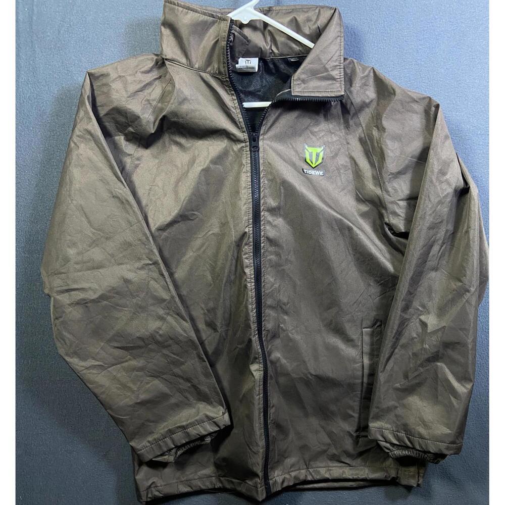 TideWe Rain Jacket Men's Large (S) Brown Woven Hooded Adjustable Waist Full Zip